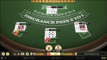 Online version of european Blackjack by Betsoft
