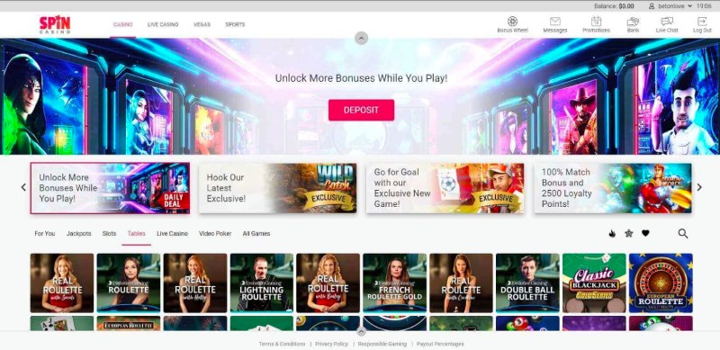 Live dealer games at Spin Palace online casino