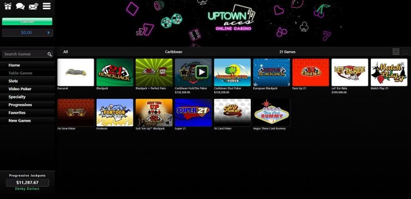 Game choice at Uptown Aces online casino